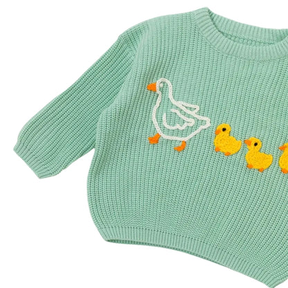 Marching Ducks Baby Embroidered Knit Sweater, Duck Baby Sweatshirts BB0787