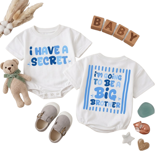 I Have Secret I'm Going To Be A Big Brother Baby T Shirt Bubble Romper, Baby Announcement Baby Boy Romper BB0857