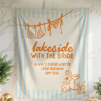 Lakeside With The Bride Personalized Bachelorette Banner, Custom Lake Bachelorette Party Banner WD0425