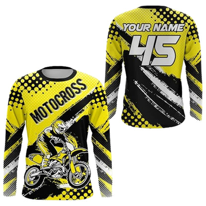 Personalized Motocross Black Orange Long Sleeve Jersey For Men, Custom Name Number Dirt Bike Shirts MZ0087