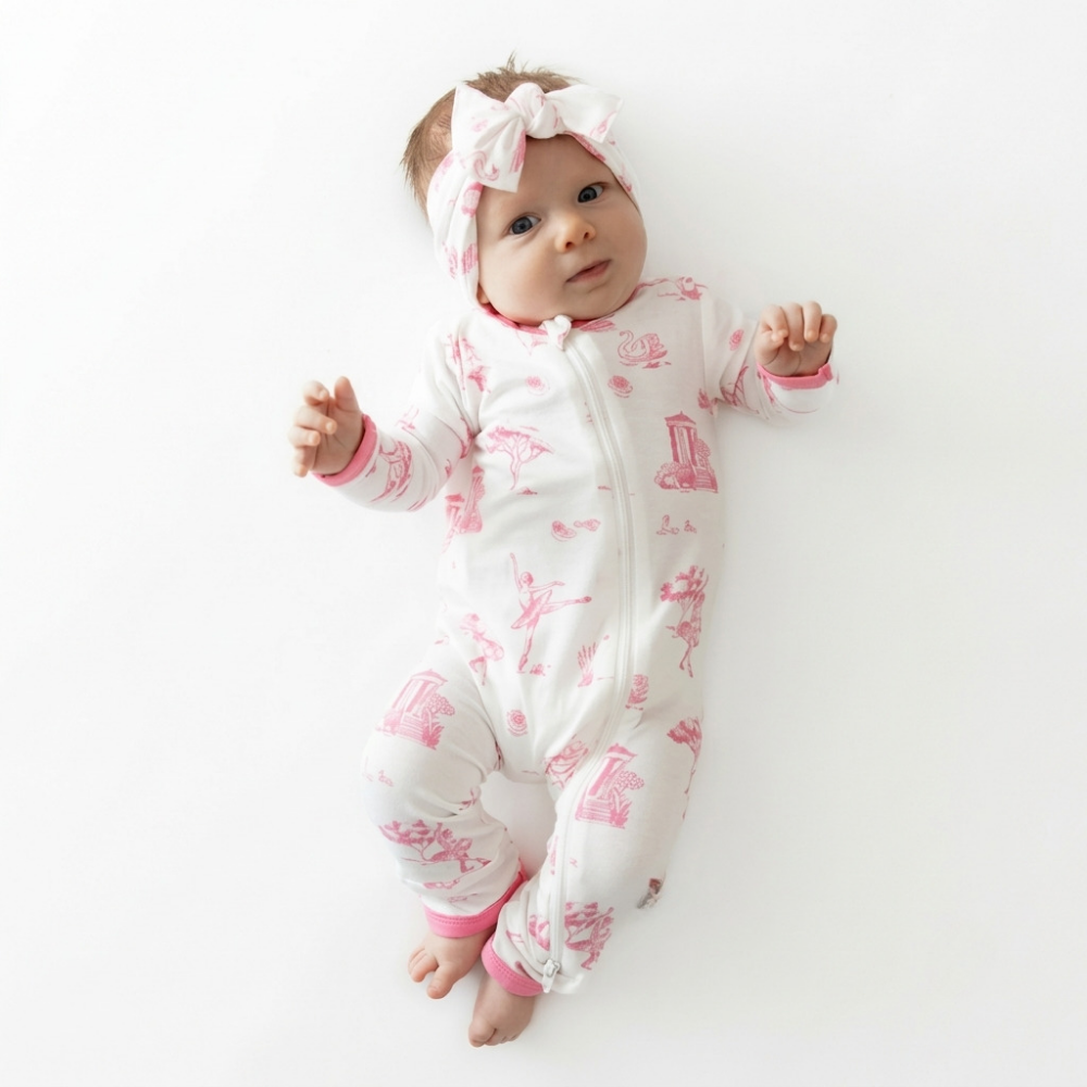 Ballet Pink White Baby Convertible Zipper Romper, Ballet Baby Girl Romper Convertible BB0735