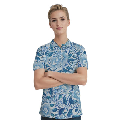 Blue Tropical Matching Golf Polo Shirt For Men And Women, Tropical Couple Matching Golf Shirts GE0415