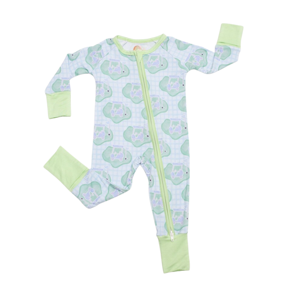 Green Golf Baby Convertible Zippy Romper, Golf Convertible Romper For Baby BB0339