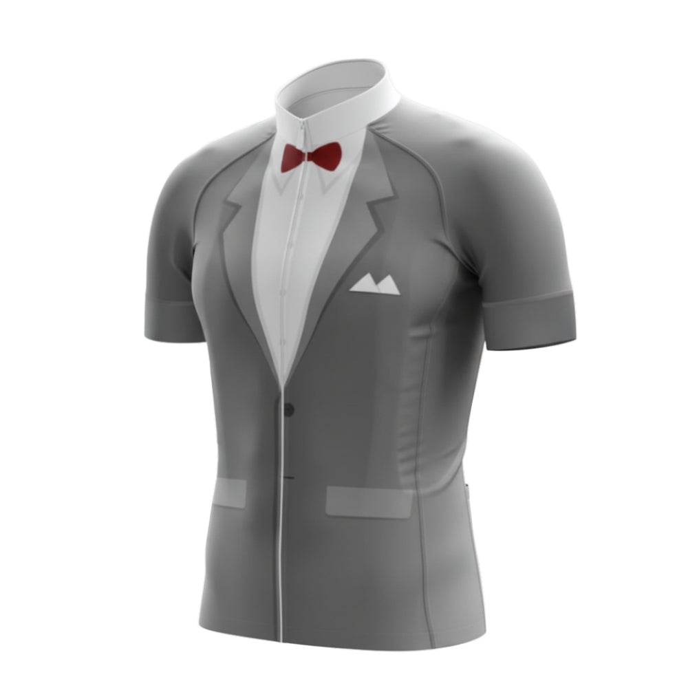 Tuxedo Grey And White Cycling Short Sleeve Jersey For Mens, Tuxedo Cycling Jerseys CZ0143