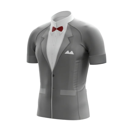 Tuxedo Grey And White Cycling Short Sleeve Jersey For Mens, Tuxedo Cycling Jerseys CZ0143