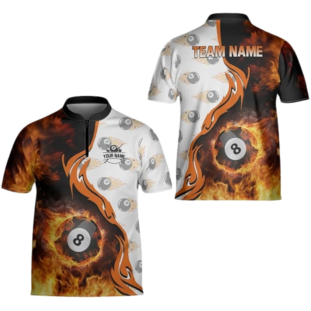 Custom Red Flaming 8 Ball Billiard Jersey For Mens, Custom 8 Ball Flame Billiard Team Shirts BIZ0184