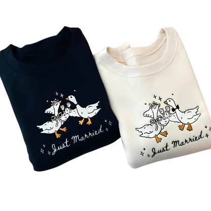 Just Married Goose Embroidered Sweatshirt For Bride And Groom, Wedding Favors Sweatshirts 2D0867