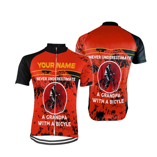 Never Underestimate A Grandpa With A Bicycle Custom Men's Cycling Short Sleeve Jersey, Custom Funny Grandpa Cycling Jersey CG0670