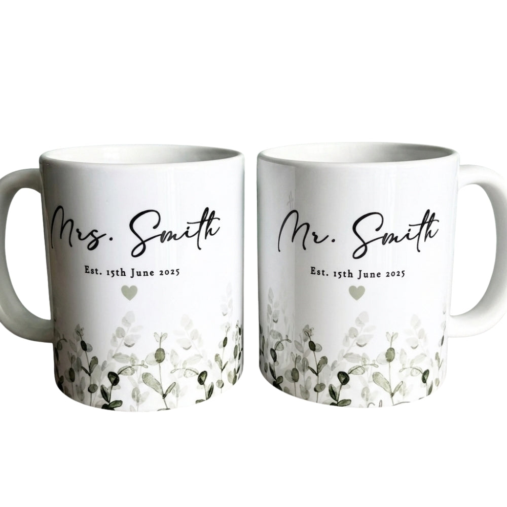 Personalized Mr And Mrs Floral Coffee Mug, Custom Bride And Groom Mug WD0263