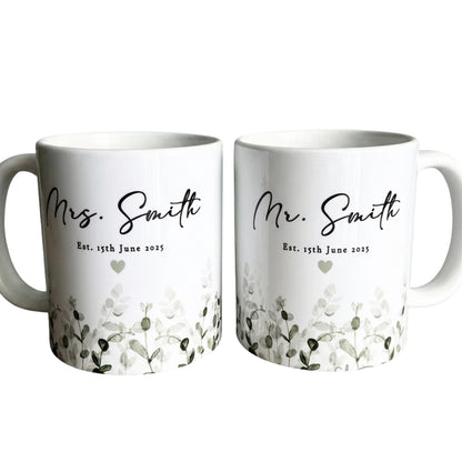 Personalized Mr And Mrs Floral Coffee Mug, Custom Bride And Groom Mug WD0263