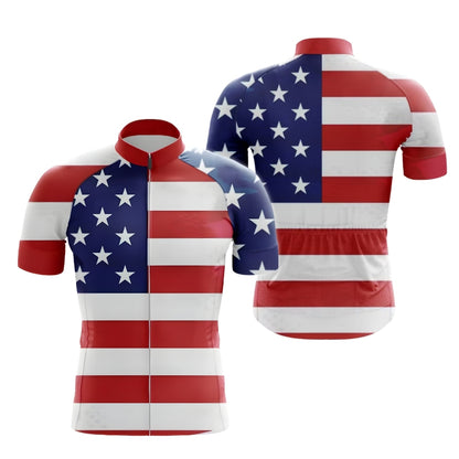 American Flag Men's Cycling Short Sleeve Jersey, Patriotic Cycling Jerseys Mens CE0043
