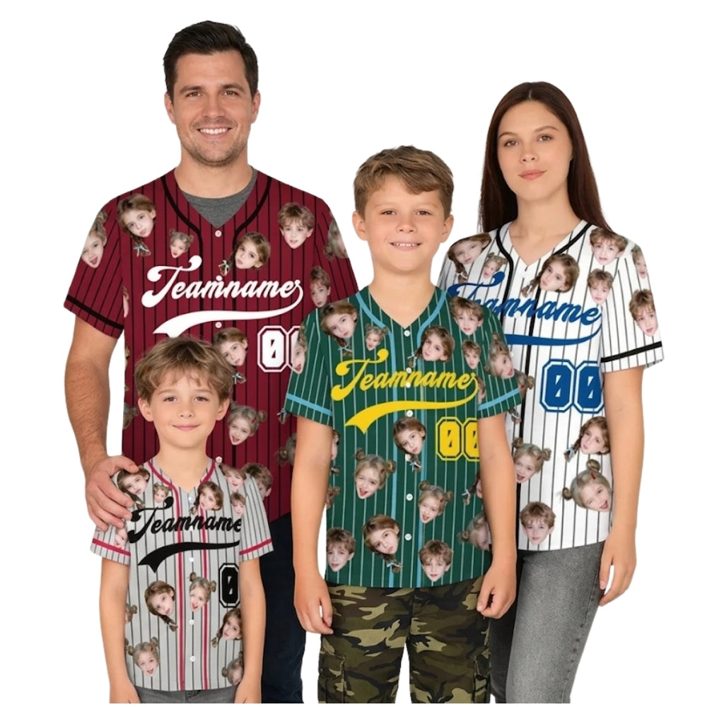Custom Face Matching Baseball Jersey Family, Personalized Photo Matching Baseball Shirts For Family ET0701
