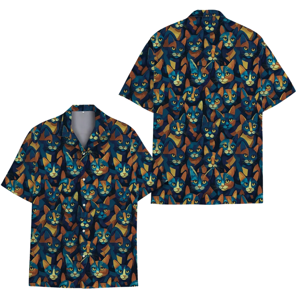 Cat Pattern Navy Hawaiian Shirt For Men Women, Cat Hawaiian Shirts HE0344