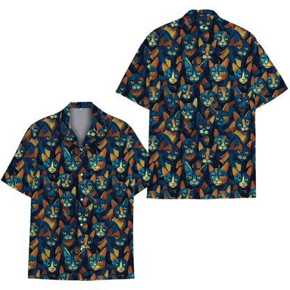 Cat Pattern Navy Hawaiian Shirt For Men Women, Cat Hawaiian Shirts HE0344