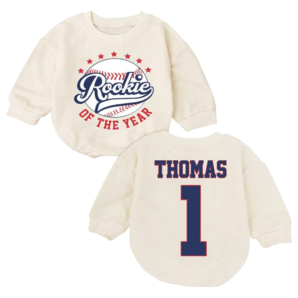 Rookie Of The Year Custom Baseball Baby Romper Sweatshirt, Custom Baseball First Birthday Romper Sweatshirt For Baby BB0571