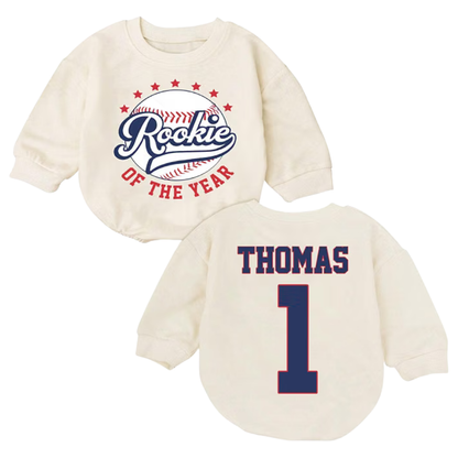 Rookie Of The Year Custom Baseball Baby Romper Sweatshirt, Custom Baseball First Birthday Romper Sweatshirt For Baby BB0571
