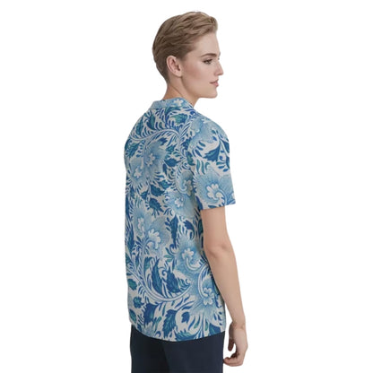 Blue Tropical Matching Golf Polo Shirt For Men And Women, Tropical Couple Matching Golf Shirts GE0415