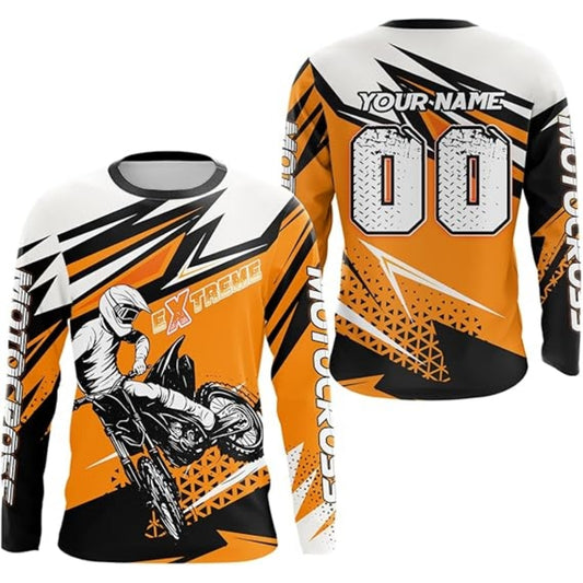 Personalised Motocross Long Sleeve Jersey Orange For Men, Custom Motocross Shirts MZ0013