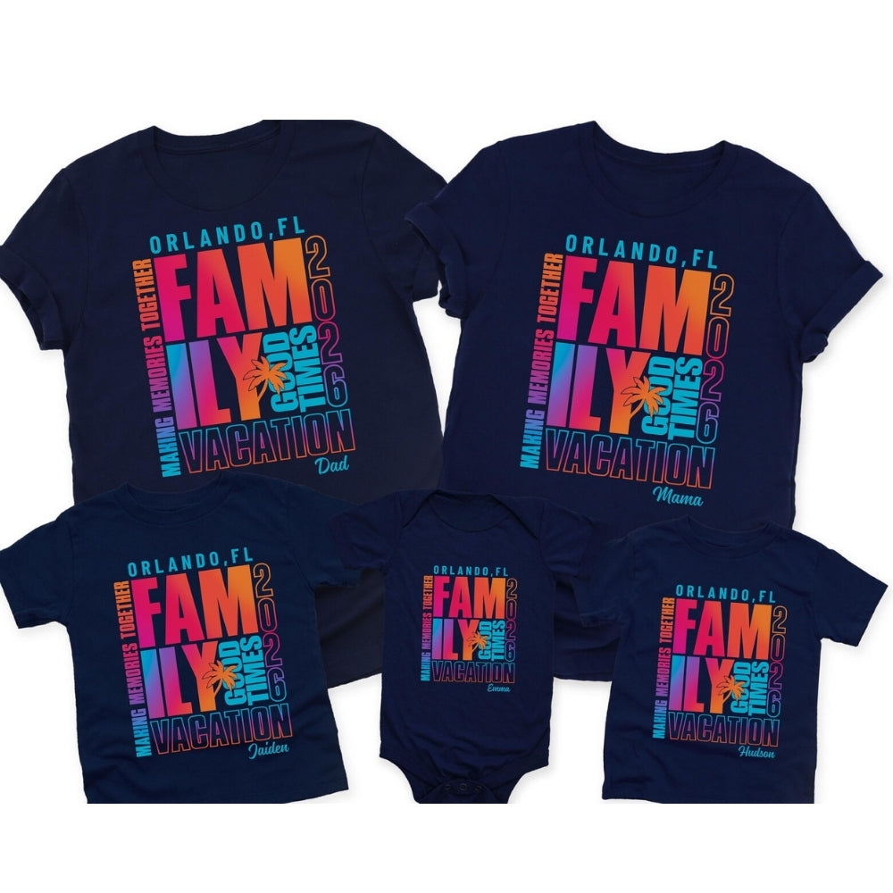 Custom Matching Family Vacation Neon T Shirts Making Memories Together, Custom Family Travel Matching Shirts ET0556