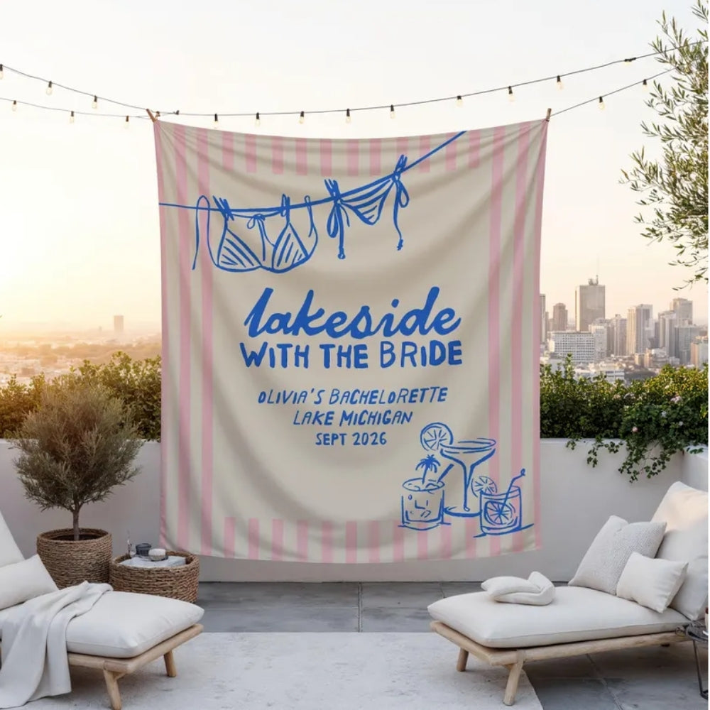 Lakeside With The Bride Personalized Bachelorette Banner, Custom Lake Bachelorette Party Banner WD0425
