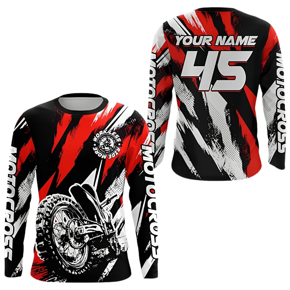 Custom Name Number Motocross Long Sleeve Men Jersey Black Red, Custom Racing Dirt Bike Shirts MZ0088