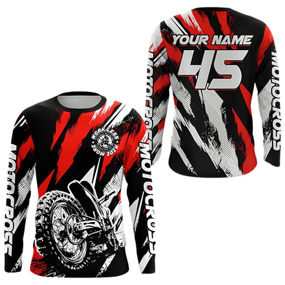 Custom Name Number Motocross Long Sleeve Men Jersey Black Red, Custom Racing Dirt Bike Shirts MZ0088