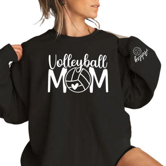 Custom Volleyball Mom Sweatshirt with Kid Name on Sleeve, Custom Volleyball Sweatshirt For Mother 2D0486