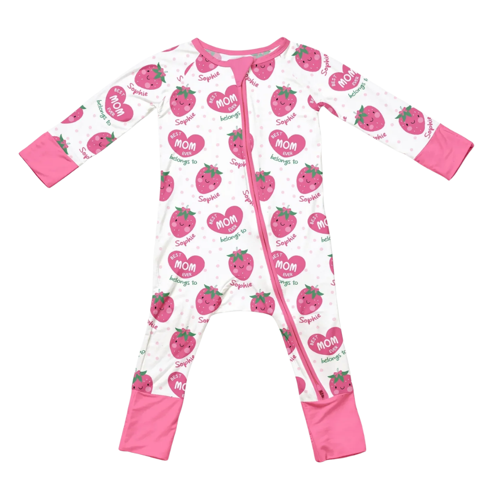 Best Mom Ever Belongs To Custom Name Strawberry Baby Romper Convertible Zipper, Mother Baby Romper Convertible BB0736
