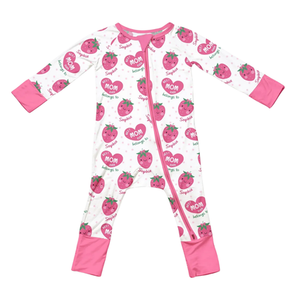 Best Mom Ever Belongs To Custom Name Strawberry Baby Romper Convertible Zipper, Mother Baby Romper Convertible BB0736