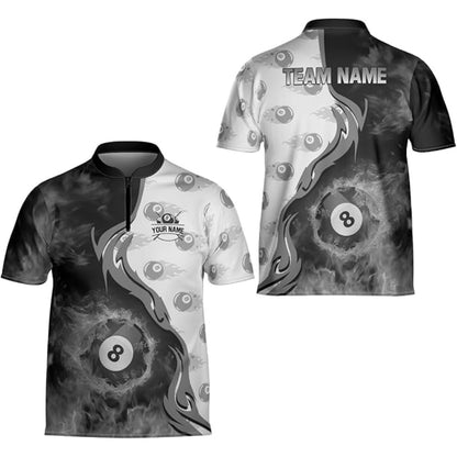 Custom Red Flaming 8 Ball Billiard Jersey For Mens, Custom 8 Ball Flame Billiard Team Shirts BIZ0184