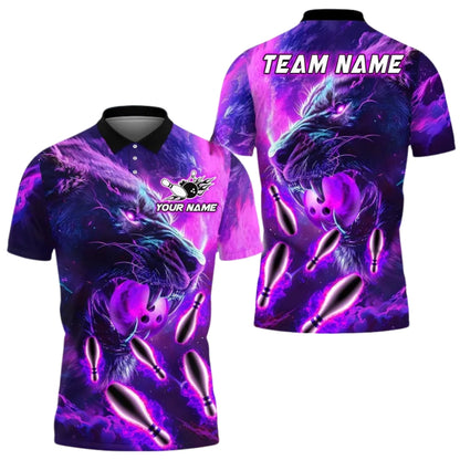 Custom Blue Lion Bowling Polo Shirt Mens, Custom Lion Bowling Team Shirts BE0144