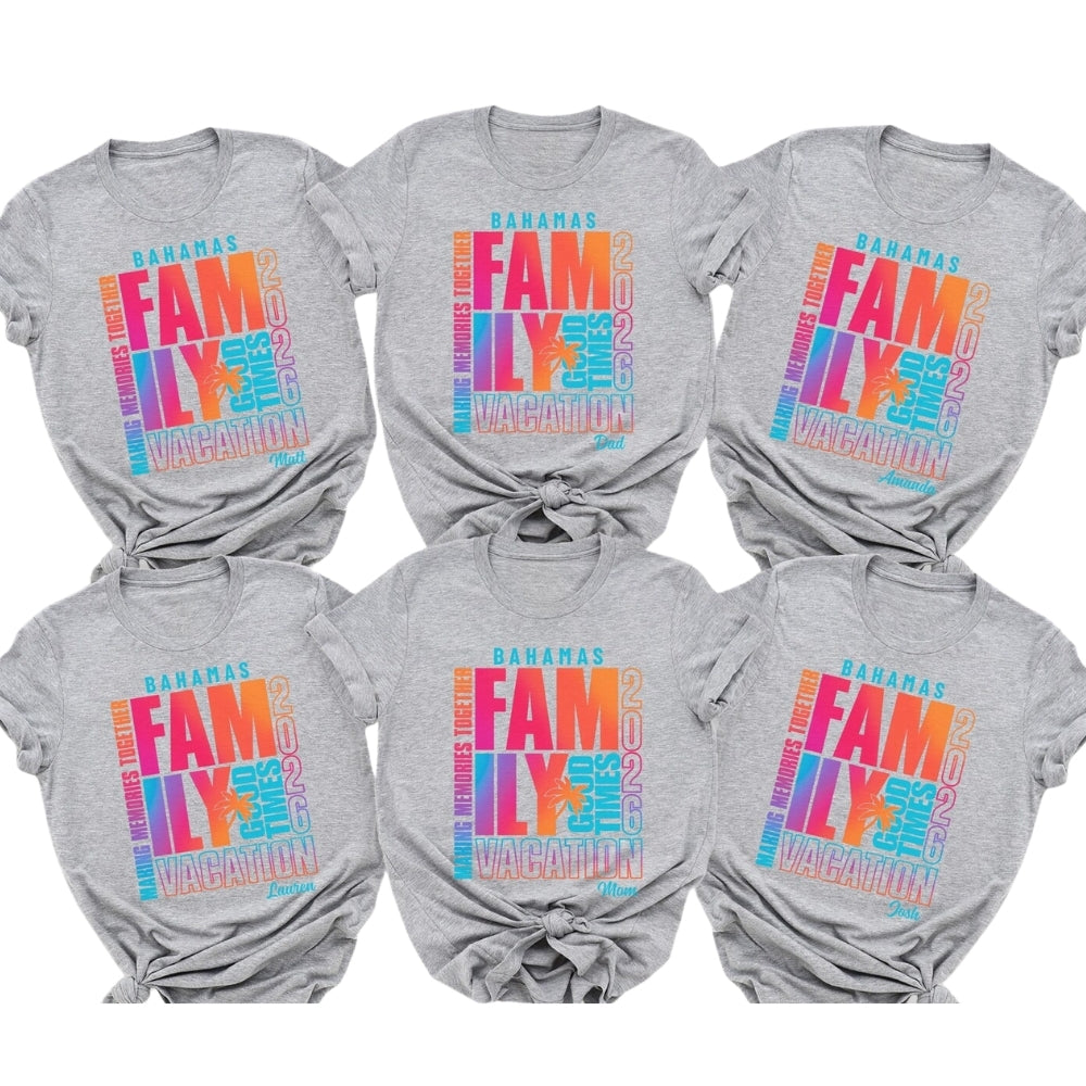 Custom Matching Family Vacation Neon T Shirts Making Memories Together, Custom Family Travel Matching Shirts ET0556