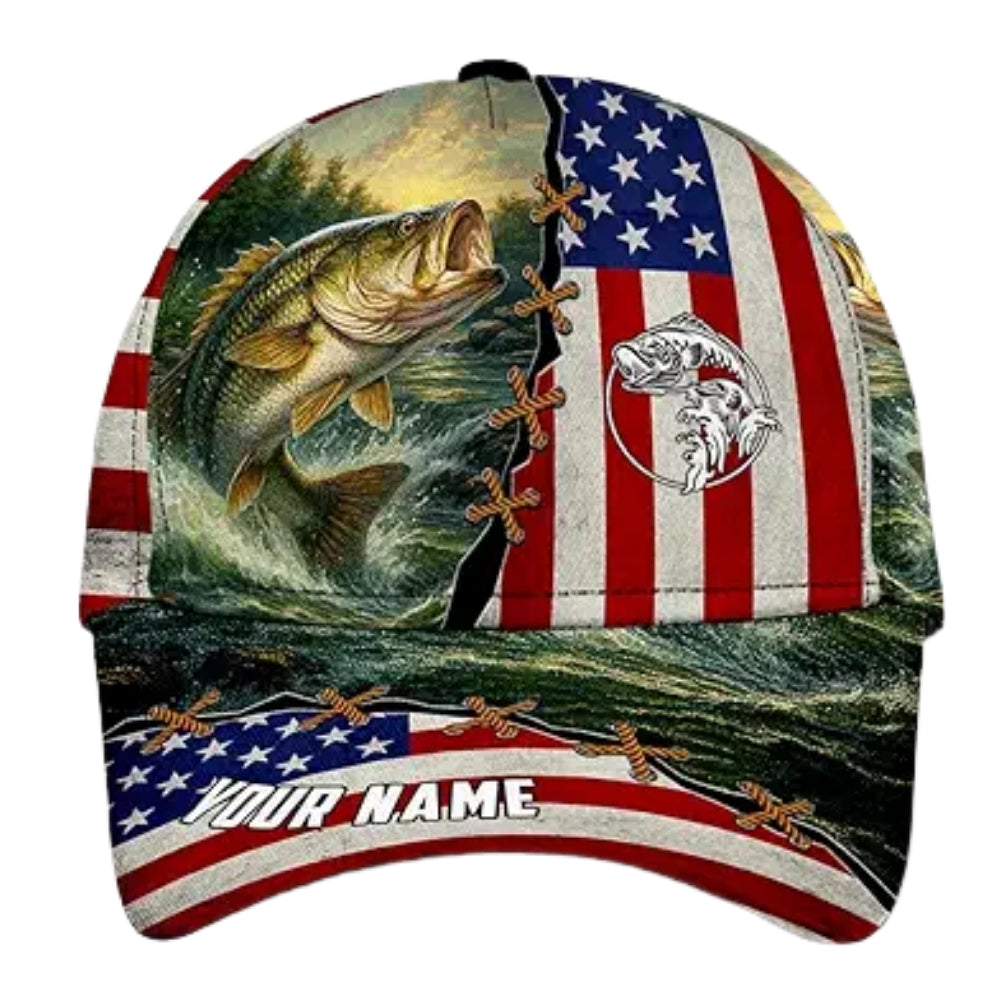 Custom American Flag Fishing Baseball Cap, Custom Patriotic Caps For Fishing Lovers CP0242