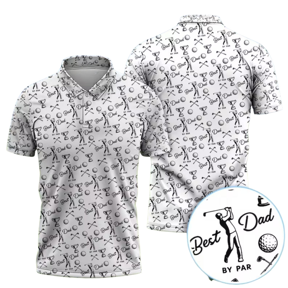 Best Dad By Par Golf Polo Shirt Men Black White, Father's Day Golf Shirts GE0416