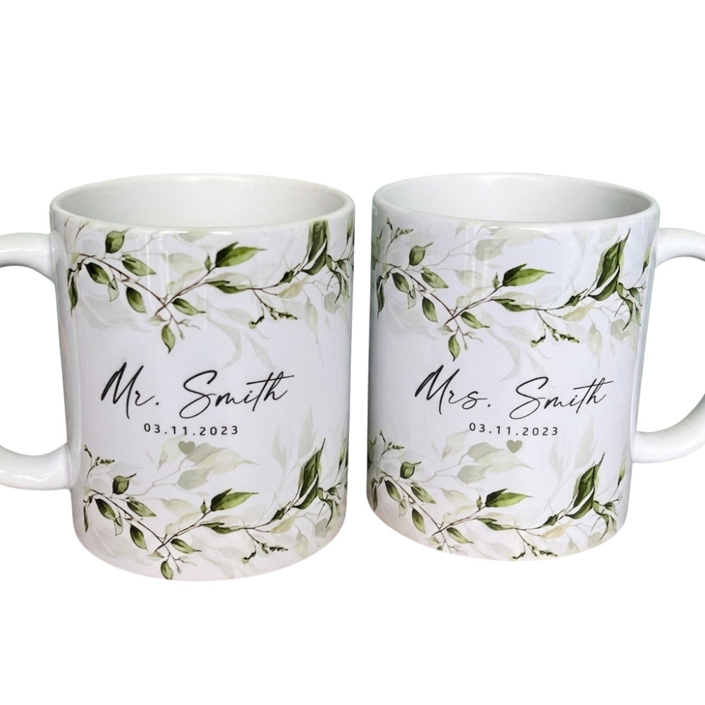 Personalized Mr And Mrs Floral Coffee Mug, Custom Bride And Groom Mug WD0263