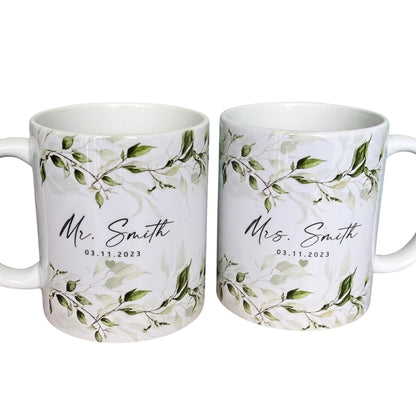 Personalized Mr And Mrs Floral Coffee Mug, Custom Bride And Groom Mug WD0263