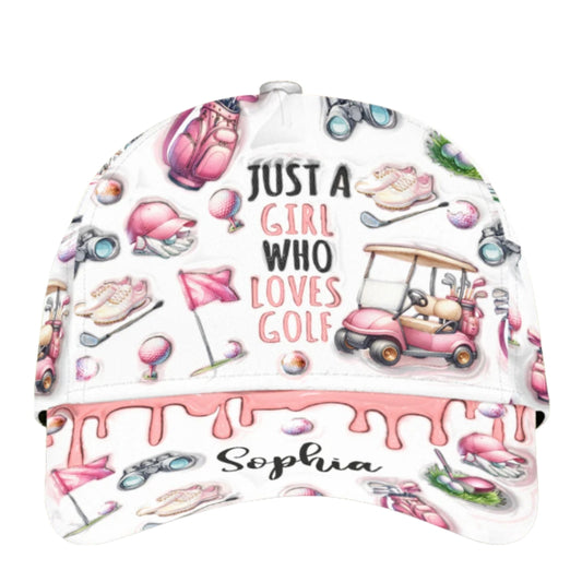 Just A Girl Who Loves Golf Custom Golf Cap, Custom Printed Golf Hats Cap For Women Mother Day CP0326