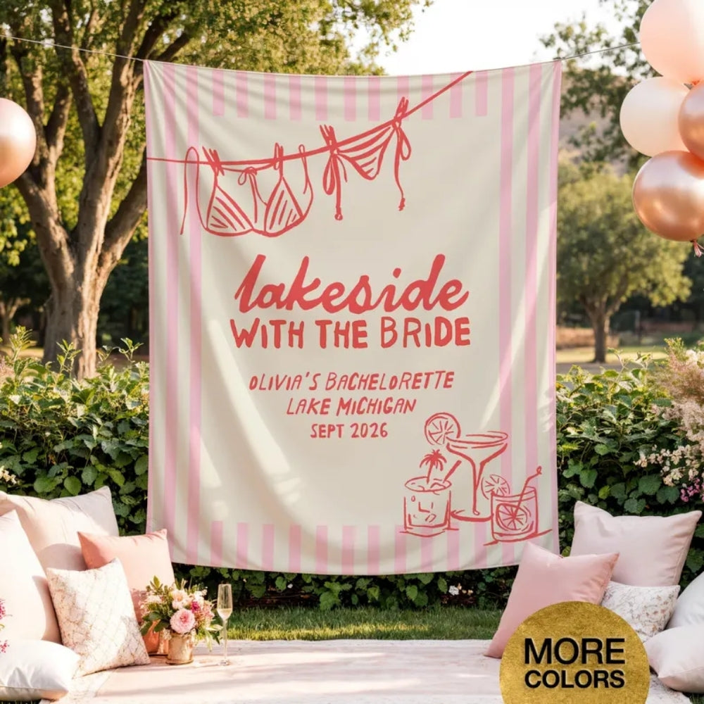 Lakeside With The Bride Personalized Bachelorette Banner, Custom Lake Bachelorette Party Banner WD0425