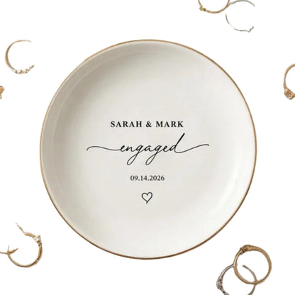 Custom Couple Name And Date Engagement Ring Dish For Bride, Personalized Engagement Wedding Favor Jewelry Dish WD0176