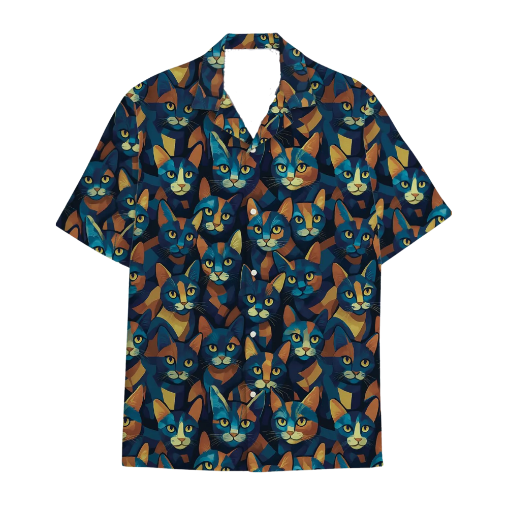 Cat Pattern Navy Hawaiian Shirt For Men Women, Cat Hawaiian Shirts HE0344