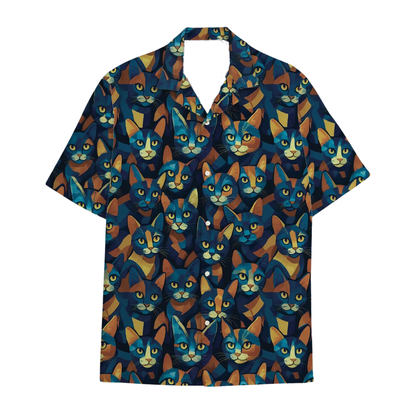 Cat Pattern Navy Hawaiian Shirt For Men Women, Cat Hawaiian Shirts HE0344