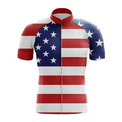 American Flag Men's Cycling Short Sleeve Jersey, Patriotic Cycling Jerseys Mens CE0043