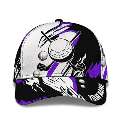 Custom Golf Black White Blue Baseball Cap, Custom Name Golf Player Hat CP0737