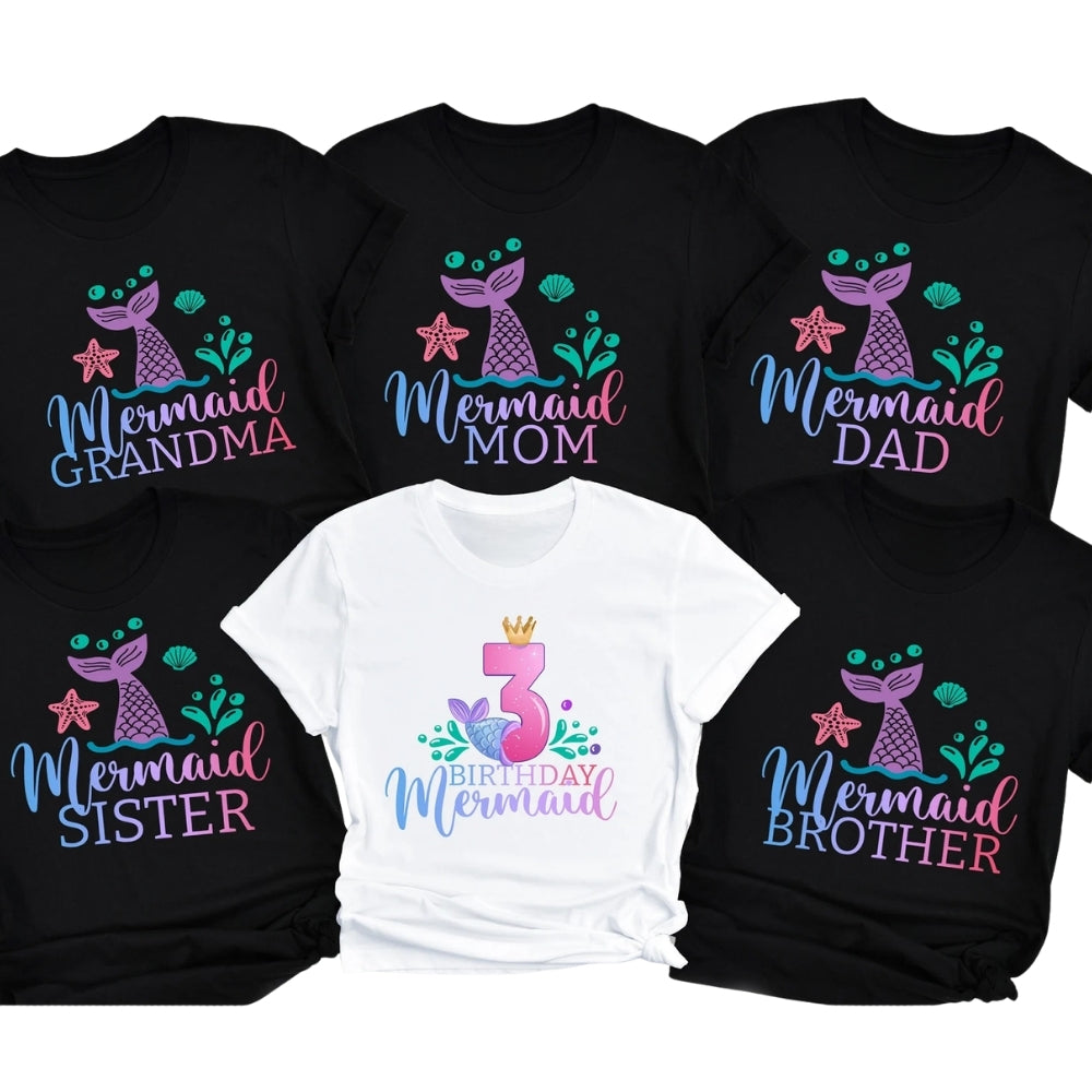 Custom Mermail Birthday Girl Matching Family T Shirts, Personalized Mermaid Birthday Family Shirts ET0419