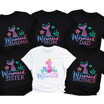 Custom Mermail Birthday Girl Matching Family T Shirts, Personalized Mermaid Birthday Family Shirts ET0419