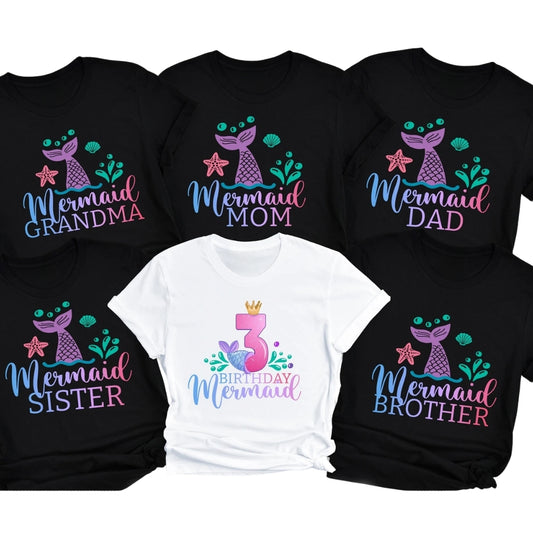 Custom Mermail Birthday Girl Matching Family T Shirts, Personalized Mermaid Birthday Family Shirts ET0419