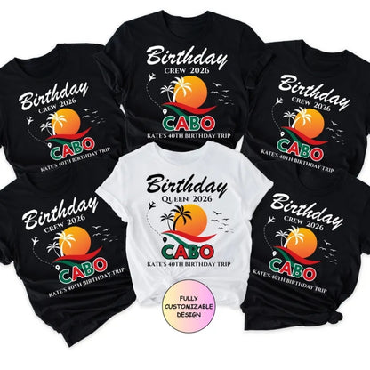 Custom Cabo Crew Matching Birthday Family T Shirts, Custom Mexico Trip Birthday Matching Shirts For Family ET1135