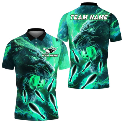 Custom Blue Lion Bowling Polo Shirt Mens, Custom Lion Bowling Team Shirts BE0144