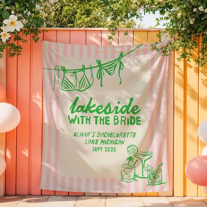 Lakeside With The Bride Personalized Bachelorette Banner, Custom Lake Bachelorette Party Banner WD0425