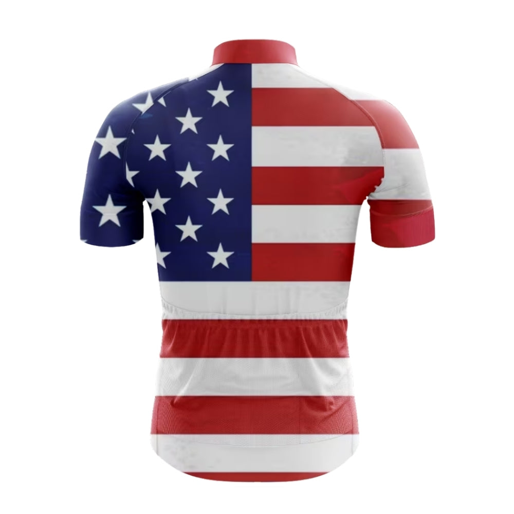 American Flag Men's Cycling Short Sleeve Jersey, Patriotic Cycling Jerseys Mens CE0043